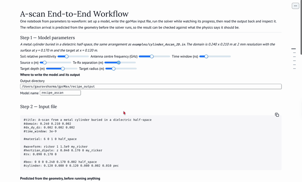 Setting parameters, running the solver, and reading the waveform back in one notebook