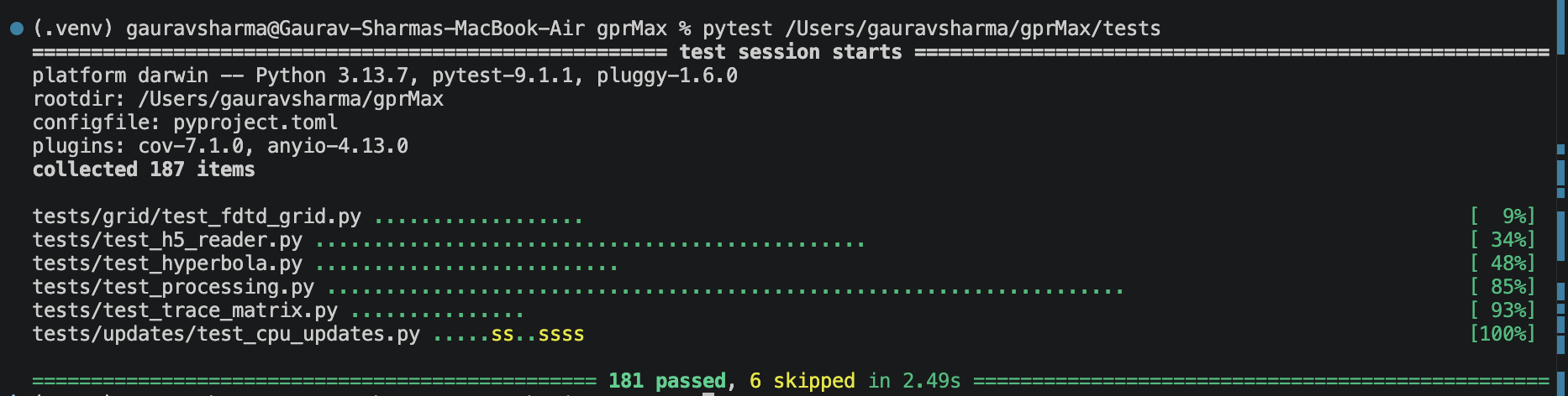 pytest output for the full test directory